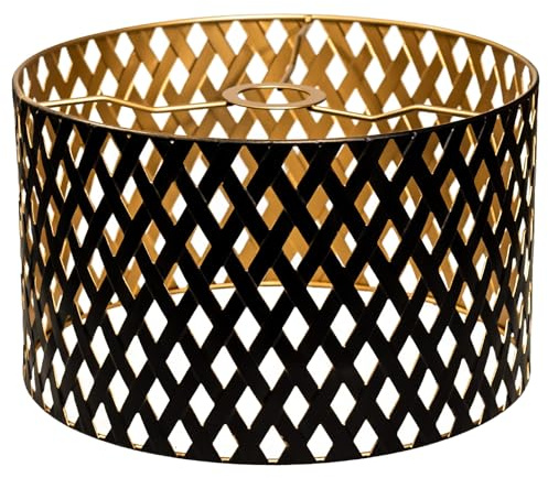 Osasy Lampenschirm decke,Retro Metall Rund, Schwarz-Golden | Gittermuster, E27 Fassung, für Stehlampe tisch/schlafzimmerlampe hängend lampen wohnzimmer