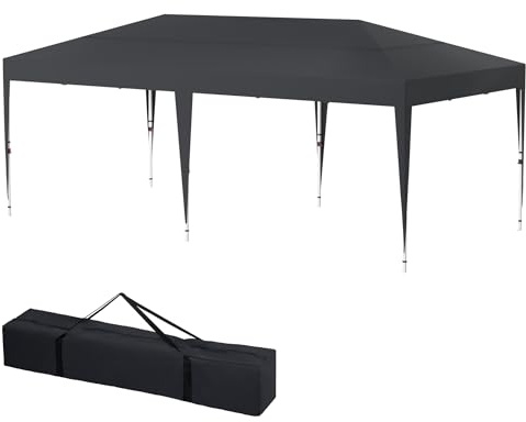 LILIIN Tonnelle pliante 3 x 6 m - Résistante à l'hiver - Étanche - Hauteur réglable - Avec sac de transport - Tente de jardin pop-up - Protection solaire - Pour camping, plages, festival - Anthracite