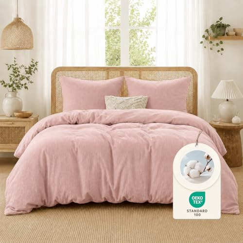 Sedefen Musselin Bettwäsche 200x220 Baumwolle Rosa,Oeko-TEX Zertifiziert | Doppelte Musselin,Atmungsaktiv Bettwäsche für Allergiker,4 Jahreszeiten Set,Bettbezug 2 Kissenbezüge 80x80 mit Reißverschluss