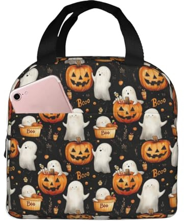 GVYGVY Lonchera aislada para mujeres y hombres, bonita bolsa de almuerzo pequeña con estampado de fantasmas de Halloween para mujeres, bolsa térmica para adultos, bolsa térmica para trabajo, gimnasio