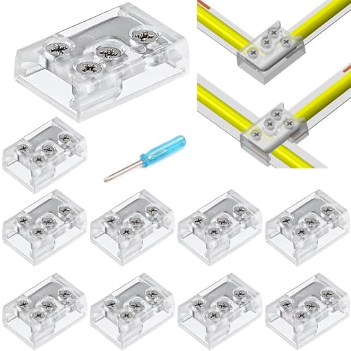 GERUI 10pcs 10mm Lötfreier LED Streifen Verbinder,L-Form und T-Form Eckverbinder, Transparentes Design,Geeignet für 5050 3528 COB SMD Einfarbige LED Streifen, Inklusive Schraubendreher (10mm)