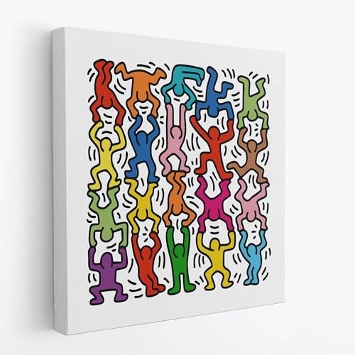 Artis Laboratory Poster Riproduzione Keith Haring 90x90cm Omini Colorati - Stampa su Tela Artistica SENZA CORNICE, Quadri Moderni Soggiorno, Arredo Casa Ufficio, Eco-Friendly, Made in Italy