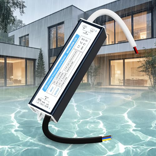 SUCIKORIO 12V 60W Trasformatore LED Esterno Impermeabile IP67, Ultra Sottile Alimentatore LED Driver AC 220V a DC 12 Volt 5A 60W Trasformatori Adattatore LEDs a Tensione Costante Senza Sfarfallio