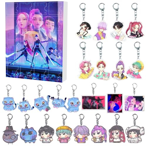 Partymall K Pop Demon Calendario de Adviento 2025 con 24 Llaveros Acrílicos Rumi Mira Zoey Calendario Adviento Niños Regalos Decoración Halloween Navidad (A05)