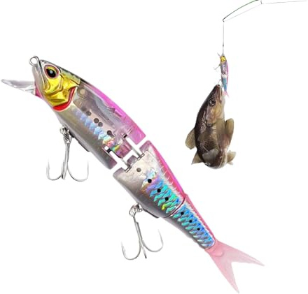 JINGLING Leurres pour Bar - Hameçons À Design Multi-Sections - avec Paillettes Leures Flottants pour Lac,pour Truite Silure Pêche en Bateau Rivière