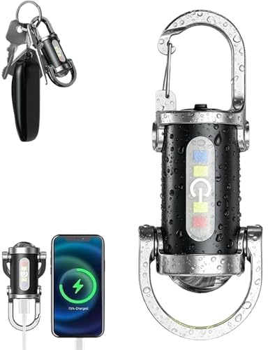 Aluminum Alloy Vbbert Keychain Flashlight,2 in 1 Flashlight and Power Bank 6000 Lumen,5 Light Modes and Mobile Phone Emergency Charging Function,Waterproof,Portable (Black-Plastic,1PCS)