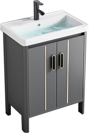 TYMYW Waschbeckenunterschrank mit Becken und Wasserhahn Badezimmerschrank mit Unterschrank und Puffer Scharnier mit Füßen,Grau,50Cm