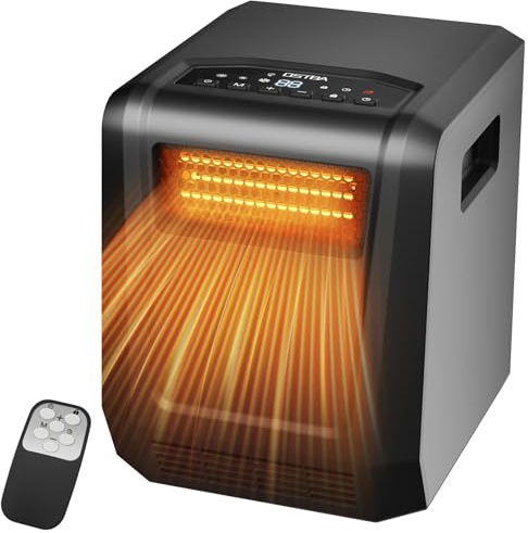 OSTBA 6-Element Infrared Cabinet Heater, 1500W Space Heater for Indoor Use, Box Heater with Thermostat 41–95°F, ECO Mode, Remote, 12H Timer, Tip-Over & Overheat Protection