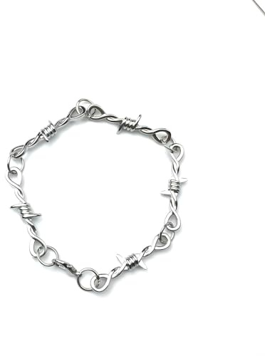 Collier de Fil de Fer barbelé en Argent Sterling 925, Petits ronces Unisexe Tour de Cou Hip-hop Gothique Punk Petites épines chaîne Tour de Cou, Bracelet Barbe