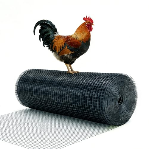 Hardware Cloth 1/2inch 36inx50ft PVC Chicken Wire Fencing 19 Gauge Black Vinyl Coated Welded Wire Mesh for Garden/Plants/Rabbit Poultry Critters Metal Cage Wire Roll