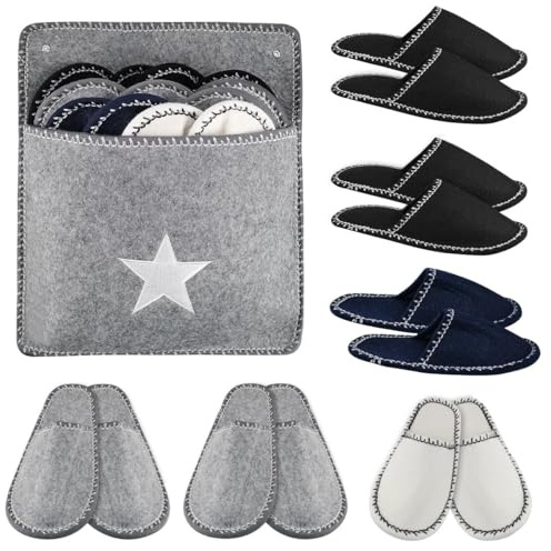 YKPAVV Lot de 6 paires de pantoufles d'invités en feutre avec sac de rangement - Pantoufles visiteurs - Pantoufles d'invités - Pour hôtel, voyage - Tailles 36-45 - Multicolore