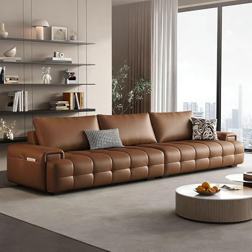 Italiensk lyxig modern enkel lädersoffa, massiv träram, rymlig och mjuk soffa, modern stor storlek, lämplig för vardagsrum/kontor/lägenhet.