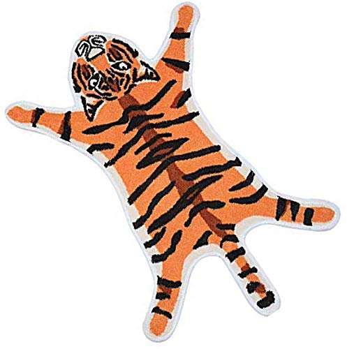 Tiger bedruckter Teppich/Matte für Badezimmer, Kunsttiger rutschfester Fußmatte, saugfähige Badewannenteppiche für kleine Heimdekoration, Tierdruck, Badezimmer, Plüsch, Duschvorleger (Orange)