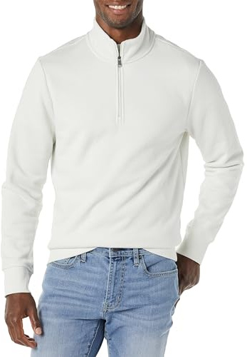 Amazon Essentials Men's Långärmad fleecetröja med kvartsdragkedja, Ljusgrå, M