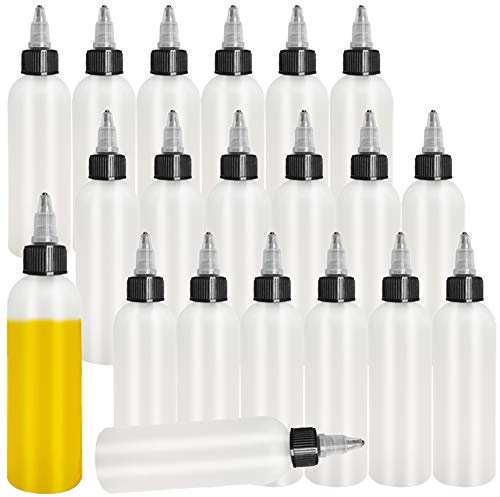 Muiyaneq 20-Pack 4oz/120ml Plastic Boston Squeeze Bottles with Twist Top Cap, White LDPE Bottles for Liquids, Inks, Oils, Crafts, Kitchen, Household