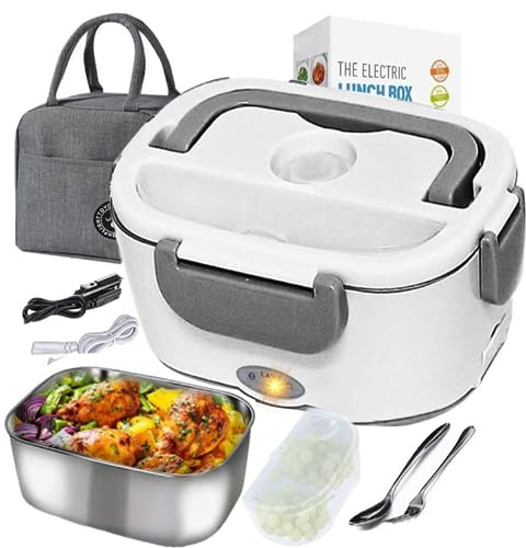 ISY-SHOP Gamelle chauffante, lunch box chauffante électrique chauffe plat, boite repas 12v24v220v 100 W etanche réchauffe plat bureau, voiture, camion allume cigare, chantier,sac isotherme
