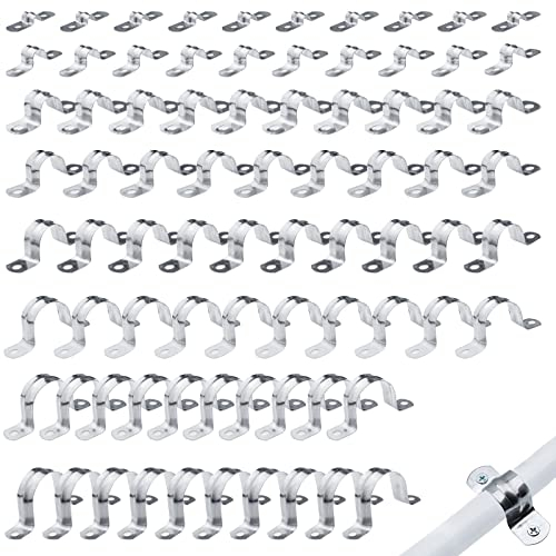 XSHAO 80 Stück U-Rohrschellen, Edelstahl U Schelle, Zweiloch-Rohrschellen zur Befestigung der Halterung von Rohren (8 Größe)