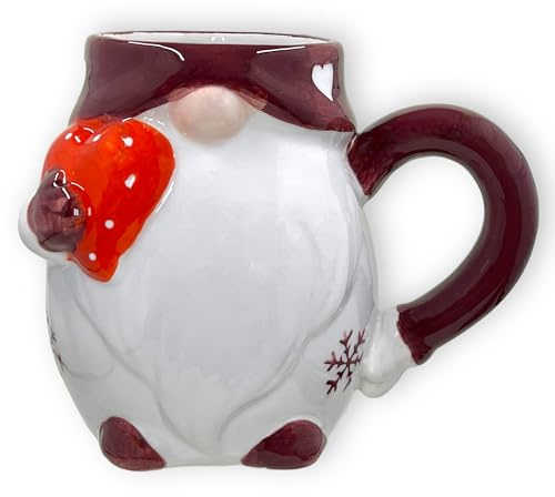 MIK funshopping Julmugg, högkvalitativ keramisk mugg med juldesign, perfekt för varma och kalla drycker, röd tomte, 350 ml