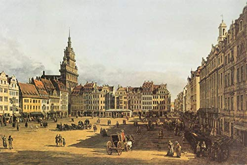 Feeling at home LEINWANDDRUCK im SCHATTENFUGENRAHMEN Dresden, Altmarkt Canaletto - Stadtbild horizontal Kunstbilder im Holzrahmen cm_17_X_26