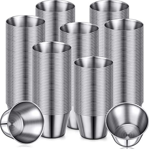 Remerry 500 Pcs Metal Sauce Cups Individual Salsa Metal Ramekins 2.5 oz Dipping Stainless Steel Sauce Cups Bulk Salsa Bowl Round Condiment Ramekins