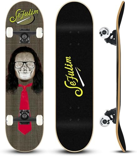 Sefulim 78,9 x 20,3 cm komplettes Skateboard, 7-lagig, kanadischer Ahorn, Doppel-Kick-Deck-Skateboard für Jungen, Mädchen, Teenager, Erwachsene, Anfänger