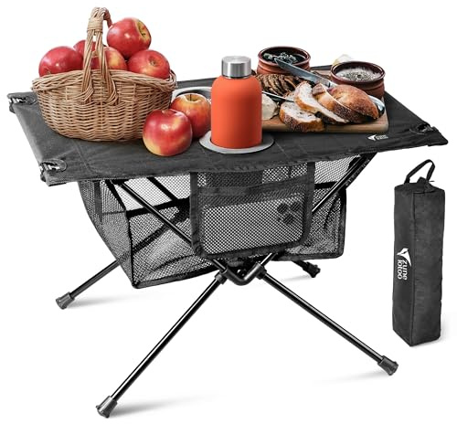 Zune Lotoo Campingtisch Klappbar, Klapptisch Camping Klein mit Netztasche und Tragetasche, Kompakter Mini Camping Tisch Faltbar Leicht für Outdoor Camping Wandern Rucksäcke Angeln (60 x 40 x 40 cm)