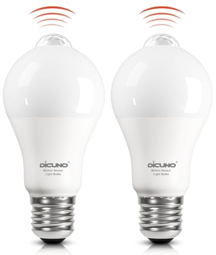 DiCUNO E27 LED Lampe mit PIR-Bewegungsmelder 12W, Warmweiß 2700K, 2er Pack