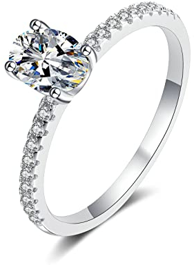 KnBoB Ringe Schmuck Damen 925 Silber 2ct Moissanit Oval Verlobungsring Ehering Eheringe Größe 53 (16.9)