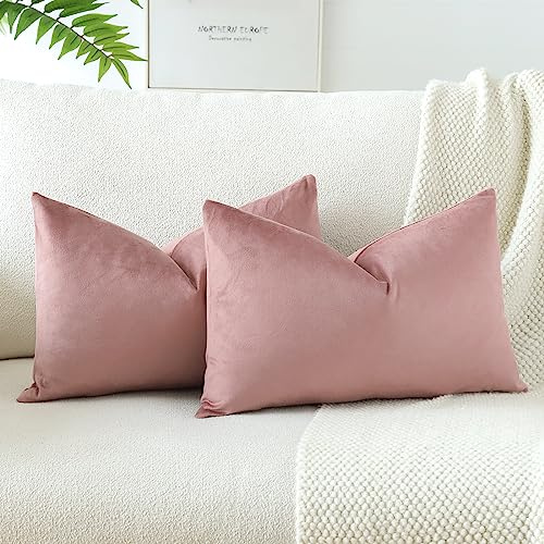 JOTOM Samt Kissenbezug Kissenhülle Sofakissen Dekokissen Kissenbezüge für Sofa Wohnzimmer Schlafzimmer 2er Set 40x60 cm Altrosa