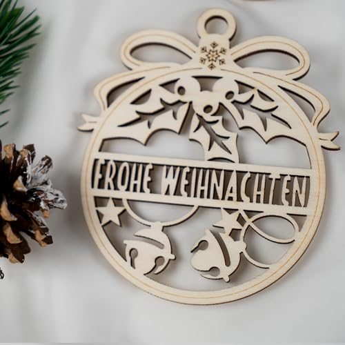 KIDSMOOD Personalisierte Weihnachtskugel aus Holz für Kinder und Familie - Christbaumschmuck aus Holz mit individuellem Namen - 2er Set