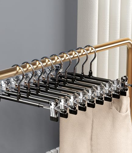 Huifoo 10 Stück Kleiderbügel Klammerbügel,30cm Hosenbügel aus Metall,Hosen kleiderbügel platzsparend,Kleiderbügel Anti-Rutsch Klammern,kleiderbügel röcke Clothes Hangers with Non-Slip Clips Schwarz
