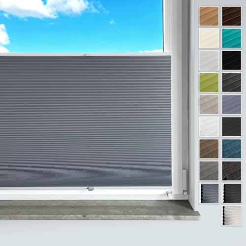 Rollmayer Plissee ohne Bohren, mit Klemmträger Plisseerollo Faltrollo Sichtschutz und Sonnenschutz für Fenster und Tür (Waben Graphit,B80cm x H100cm)