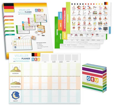 Visueller täglicher planer mit piktogramme I Autismus I Teacch I Hilfsmittel für den Alltag autistische Kinder I Tagesplaner mit 140 karteikarten I Daily routine I GEU (Deutsch)