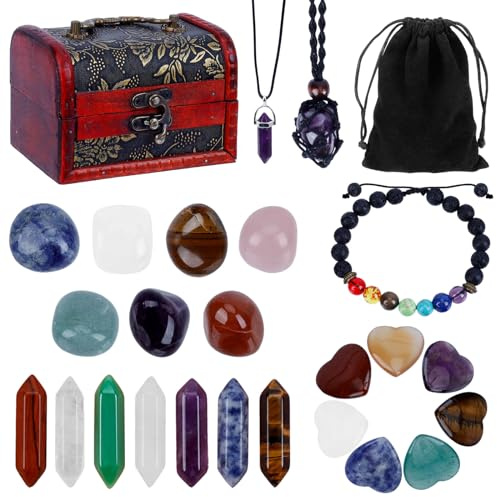 Dadabig Cristaux et Pierres Précieuses, Pierres Thérapeutiques Pierre de Guérison Naturelle Coffret Pierres et Cristaux Lithotherapie pour Méditation Yoga Sommeil Étude, Cadeau pour Halloween Noël