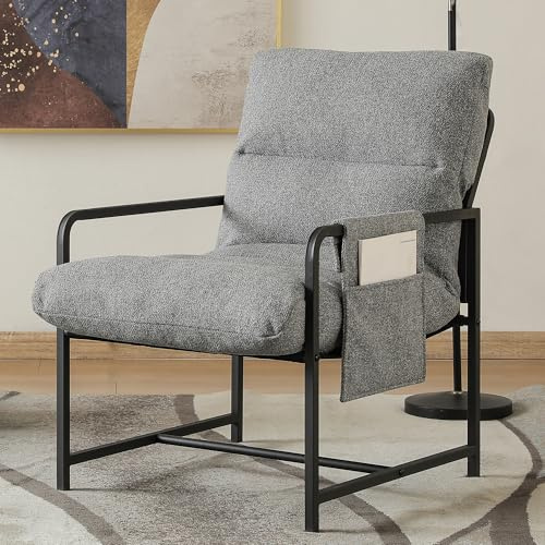 Mingone Sessel LoungesesselStuhl mit Armlehnen Polstersessel mit Metallrahmen Moderner Loungesessel für Schlafzimmer, 136 kg belastbar, Grau