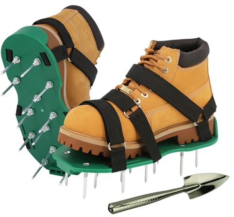 Lawn Aerator Shoes with Dual Straps On Instep & Shovel Heavy Duty Spiked Aerating Sandals Shoes Effective Aerating Universal Size Pre-Assembled Lawn Scarifier and Aerator for Lawns Yard Garden Grass