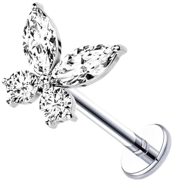 Besyvvin 925 Sterling Silber Lippenpiercing Helix Tragus Knorpel Stecker 6mm Schmetterling Piercing Lippe Stud