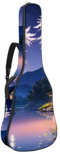 Schöner Koffer für 40/41/42 Zoll Akustikgitarre mit Aufbewahrung und Schutz, Moonlight River Flowers, Mehrfarbig Nr. 08, 42.9x16.9x4.7 in, Gitarrentasche