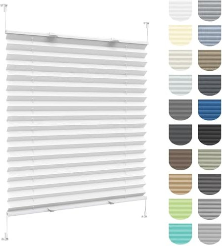 Plisseerollo Faltrollo Plissee Ohne Bohren 34 x 135 cm, Nach Maß Qualität Ohne Bohren, Plissee Ohne Bohren Fenster Plisseerollo, Jalousie Easyfix Faltrollo, für Fenster & Tür, Weiß