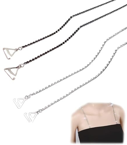 Spalline Reggiseno, 2 Paia Spalline del Reggiseno Strass Cinghie del Reggiseno Regolabile Invisibile Cintura Reggiseno Antiscivolo per Donna Abito Reggiseno (Argento e Nero)
