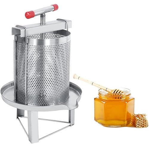 Mosnesrt 201 Honigpresse Extraktor, Haushaltshandbuch Honigpresse Wachspresse Bienenzucht Werkzeug, Bienenwachs-Extraktor, Edelstahl-Weinfruchtpresse Mit T-Förmigem Griff, Höhe 56 cm