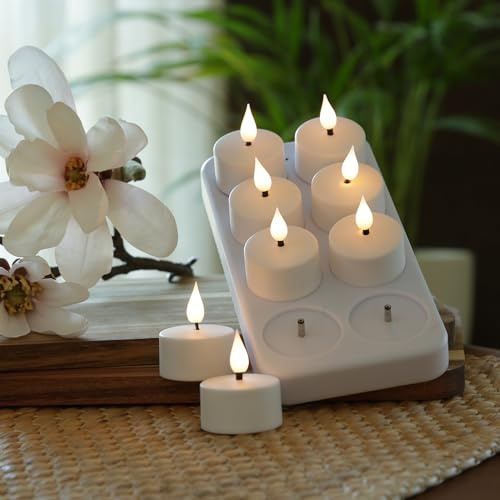 MARELIDA LED Teelichter 8 Stück wiederaufladbare LED Teelichter mit Ladestation und USB Kabel D: 4cm flackernd weiß Mini Kerze für Innen (8er Set)