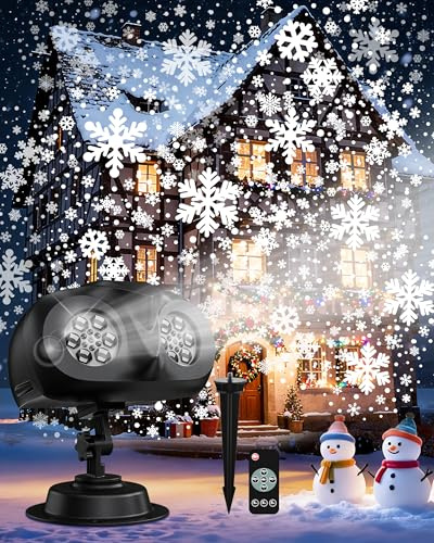 MOSSNDAR Christmas Projector Lights,HD Snowflake Projector | Adjustable Speed/Timer,IP65 Waterproof,Dual-Head Design,with Remote,Indoor/Outdoor For Garden Party New Year Eve Decorations