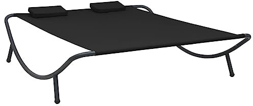 LVHUIDEH Gartenbett mit 2 Kissen, Gartenliege, 2 Personen Freizeitbett, Outdoor Sonnenliege, Gartenmöbel, Liegestuhl für Pools Garten Terrasse, 200 x 173 x 45 cm, Stoff und Stahl
