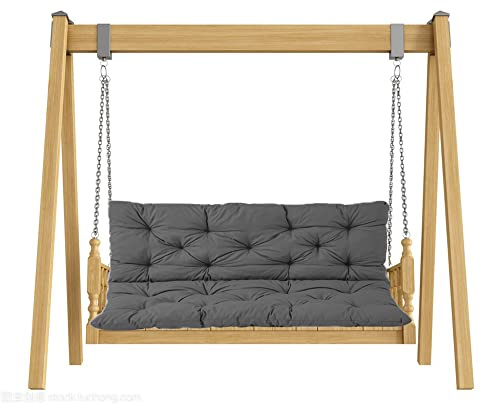 Outdoor Gartenschaukel Bank mit Rückenlehne - 3-Sitzer Holz Terrassenmöbel mit Kissen Dunkelgrau Langlebige Outdoor Schaukel für Veranda 150x100x8cm Bequeme Entspannung