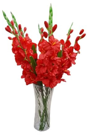 Künstliche Pflanzen & Blumen Hochzeitsblume Gladiolen-Blumenstiel, 2 Blätter, 7 Gladiolenblüten und 3 Knospen. - Rot, 80 cm