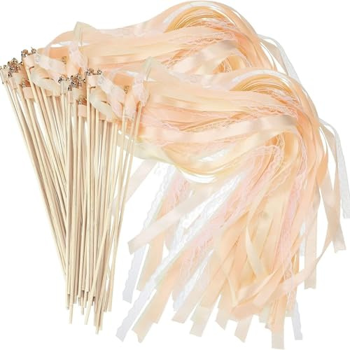 50 Stück Wedding Wands Hochzeit mit Glocke,Zauberstäbe Hochzeit Luftschlangen,Seidenfeenstab,Wedding Twirling Streamers für Hochzeiten, Geburtstage, Feiertagsfeiern Verwendet