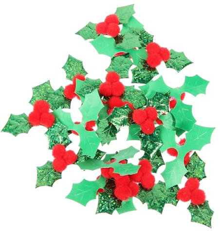 Cabilock 100pezzi Foglie Di Agrifoglio Natalizie Decorazioni Bacche in Materiale Fai Da Te Per Ghirlande Decorazioni Per Alberi Di Natale e Casa