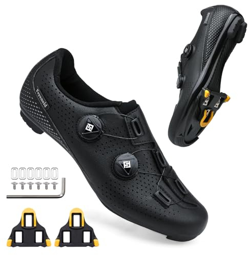 Feyenold Cykelskor för män, kvinnor, cykelskor kompatibla med SPD-SL-pedal och kompatibel installation, SPD/Look KEO Cleats ridskor, svart, 42 EU