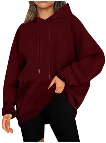 UHouse Oversized Hoodie Damen Sweatshirt mit Kapuze Pullover Casual Hoody Lang Einfarbige Kapuzenpullover Lässig Sweatjacke Große Größen Kapuzenpulli Herbst Winter Kleidung Wein 5XL